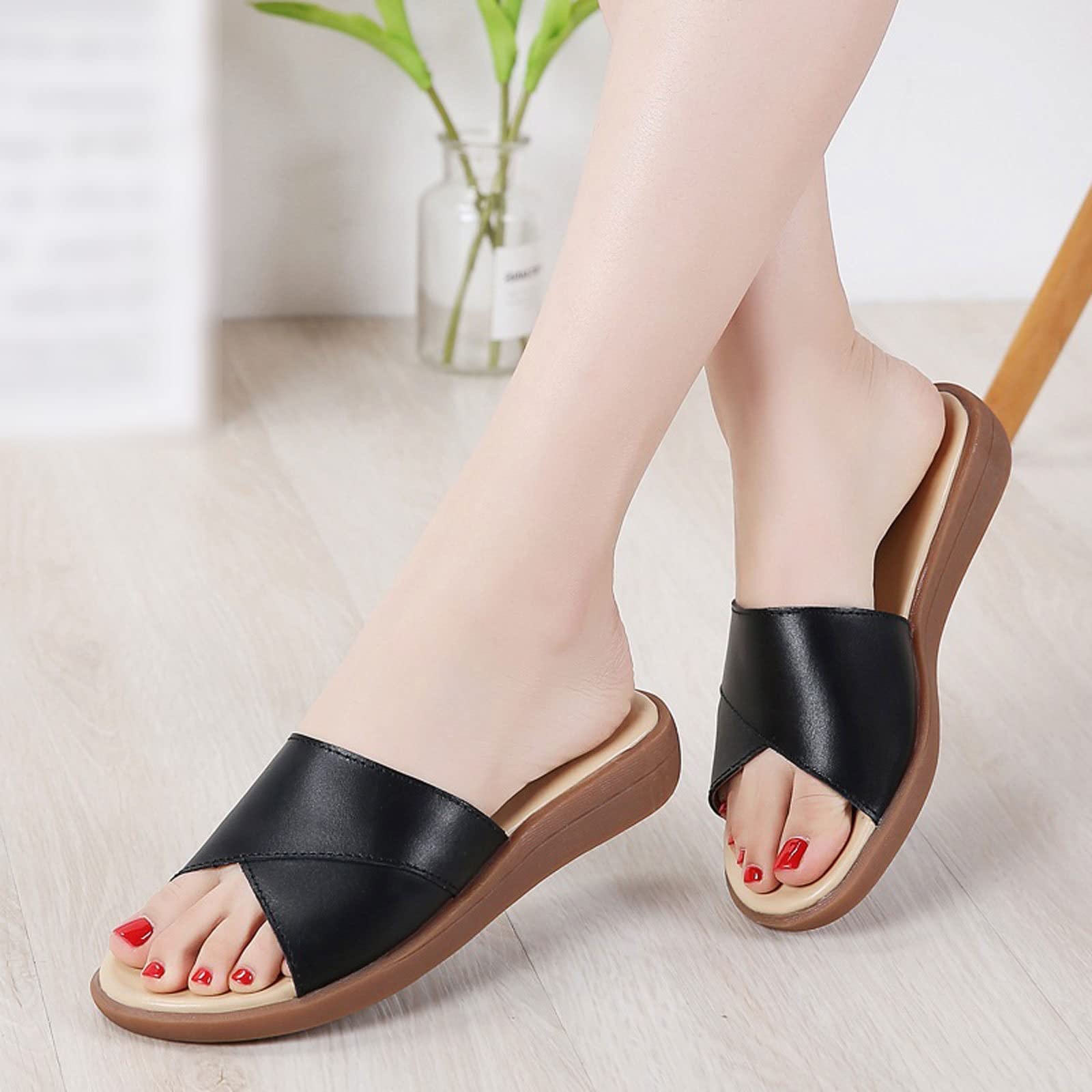Ciabatte da Donna, estive, in Vera Pelle, con Ciabatte, da Donna, con Tacco Alto, alla Moda, da Donna, Taglie Forti (Bianco 8,5 UK)