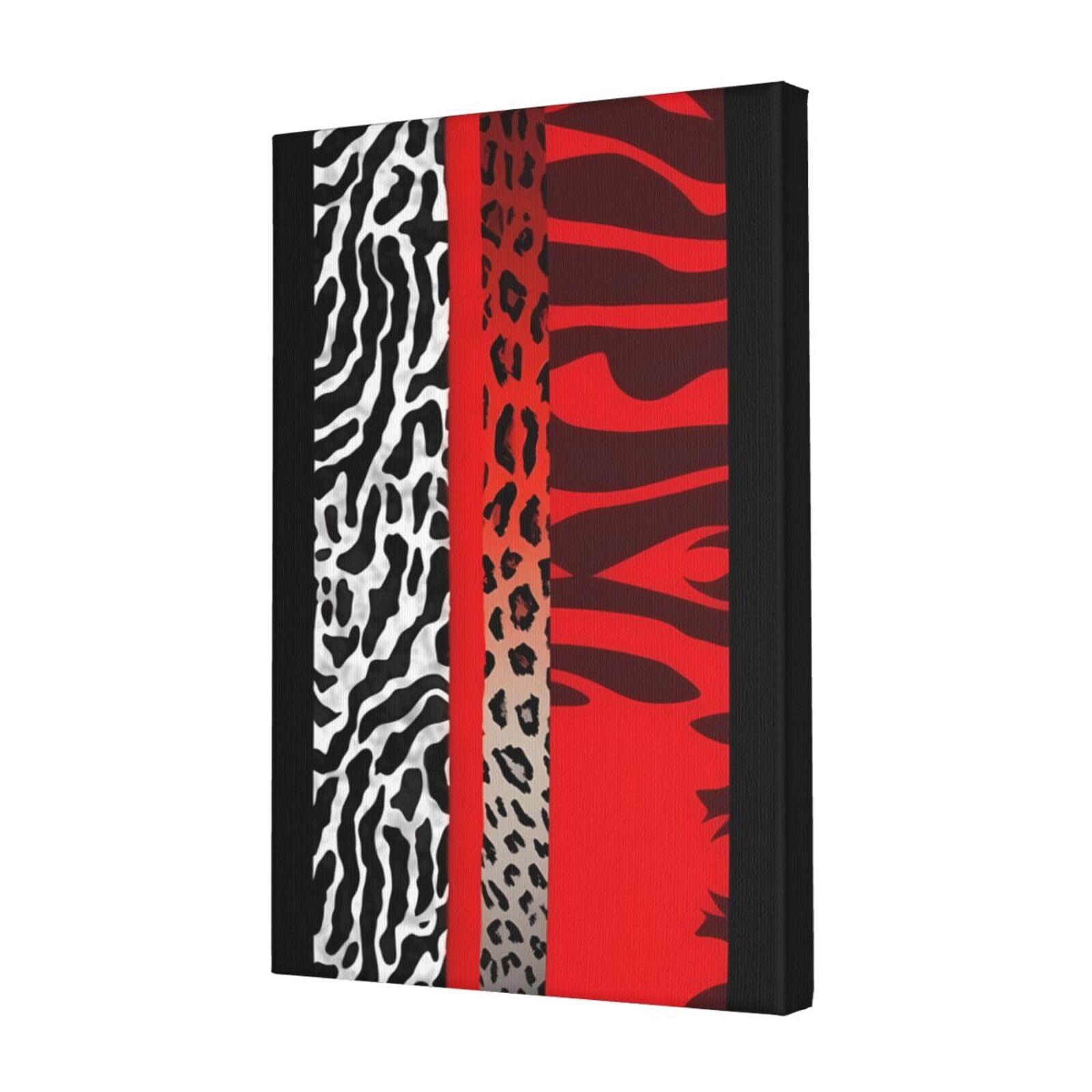 KLOPH Red Leopard and Zebra Animal Canvas Wall Art for Living Room 12"x18" Modern Artwork Painting for Bathroom Hanging Canvas Prints Aesthetic Wallart for Bedroom Kitchen Office Wall Decor