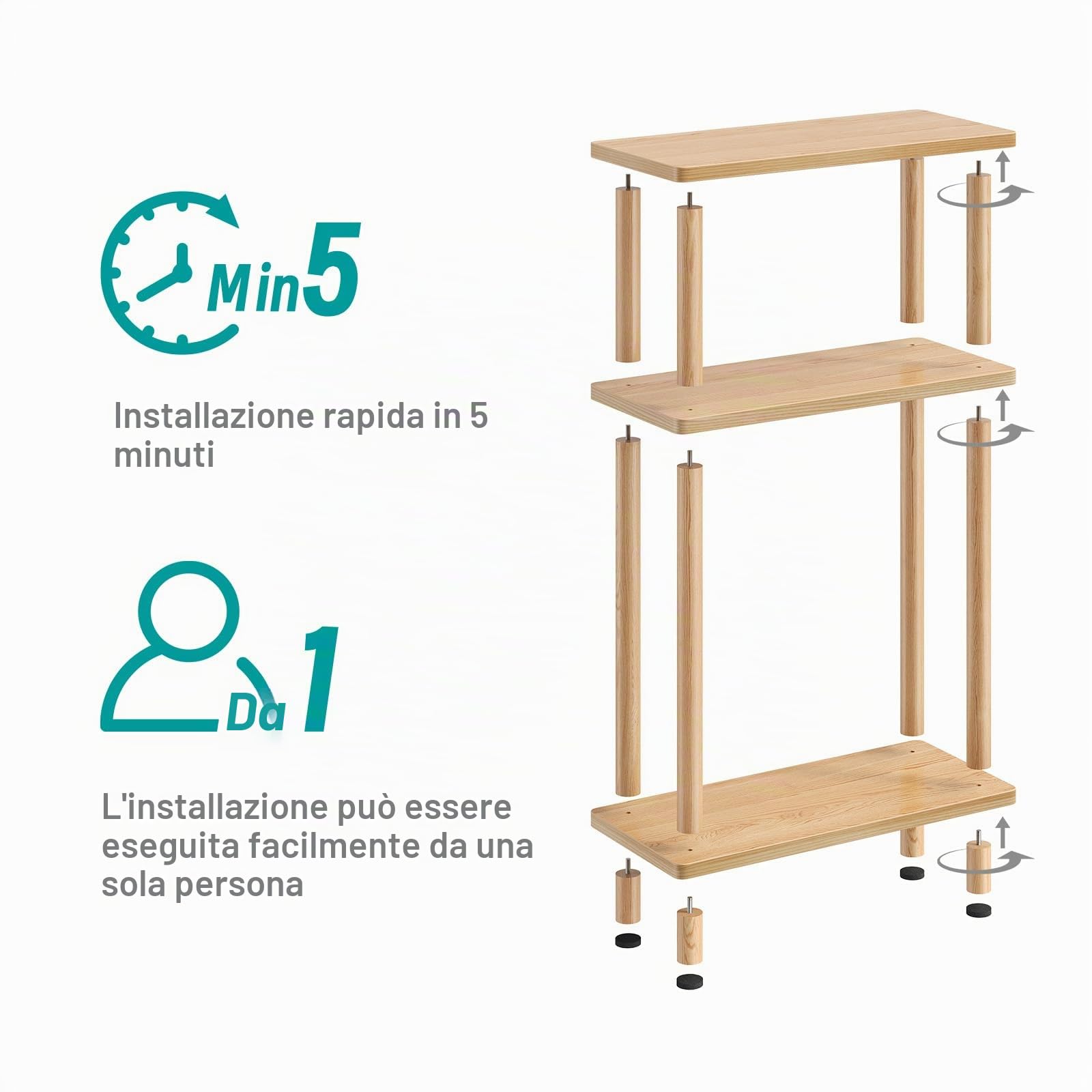 YOUDENOVA 3 Tier Tavolino Laterale Stretto, Tavolino da Divano Laterale, 40x18x61.5CM, Tavolino da Caffè Moderno Piccolo, Tavolino Piccolo Adatto per Soggiorno, Camera da Letto, Naturale