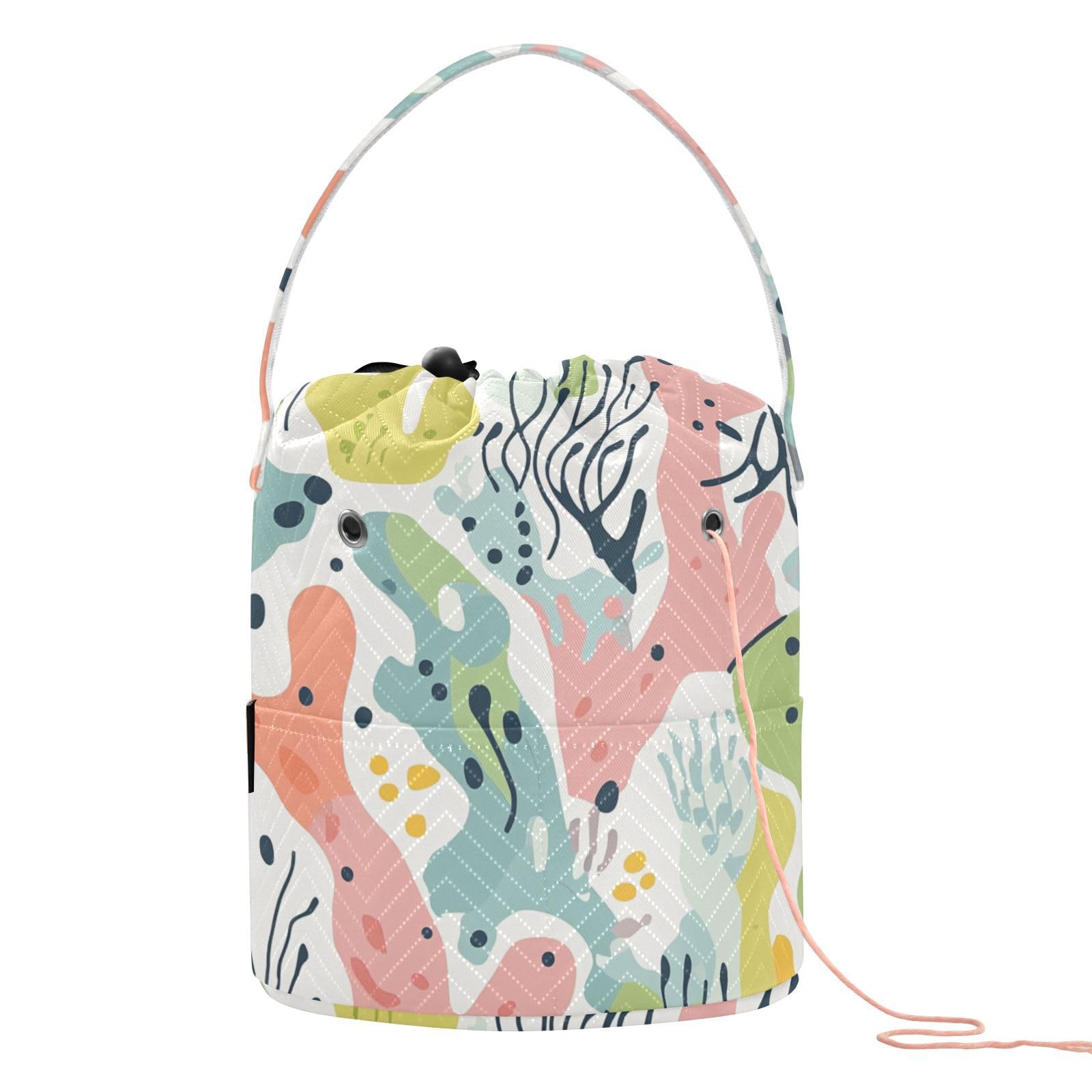 Coral Seagrass Light Color Crochet Tote Bag Yarn Bags Crocheting with Holes Storage Bag for Knitting Needles Craft Organizer