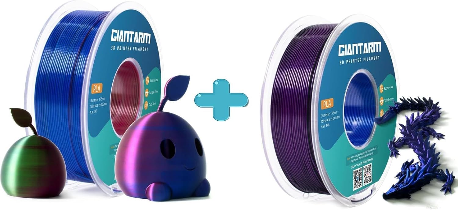 GIANTARM Silk PLA 3D Printer Filament 1kg,Tri Color Filament 1.75mm Dimensional Acuuracy +/-0.03mm,1080 Feet Per Roll,Vacuum Packaging