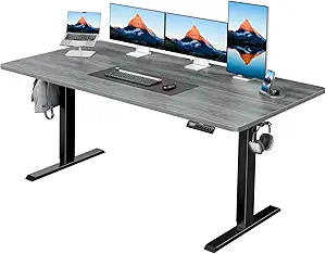 HUANUO 55" x 28" Electric Standing Desk Adjustable Height, 4 Memory Height Settings, Headphone Hook, Cable Manager, Sit Stand Up Desk for Home Office & Computer Workstation, Grey
