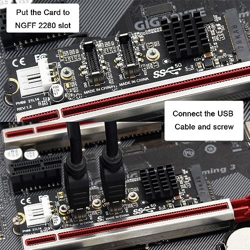 Image of Xiwai 5Gbps USB 3.1 Type-E to USB 3.0 19 /20Pin Dual Ports Splitter HUB, 10Gbps USB 3.1 Type-E Front Panel Socket to NVME NGFF M-Key Express Card Adapter for Motherboard (NVME to USB3.1 Type-E+Type-E)