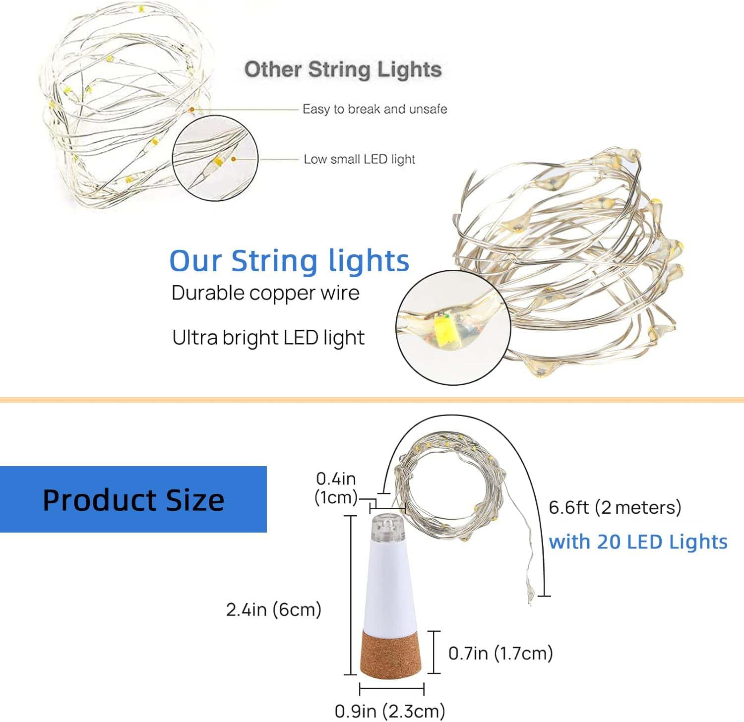Wine Bottle Lights with Cork Switch for Liquor Bottles 4 Pack Rechargeable Battery Operated 20 Led Bottle Stopper Blue String Fairy Lights Indoor Christmas Wedding Halloween Decorations