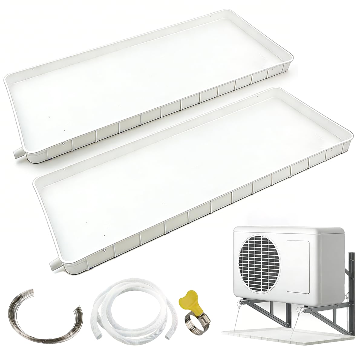 Photo 1 of 2 Pcs Air Conditioner Drip Tray Condensate Drain Pan,Drip Tray with Draining Hole and Hose Collector,Portable AC Drip Pan,Suitable for Indoor and Outdoor Split Air Conditioners(Size:1-2P,Hose 400cm)
