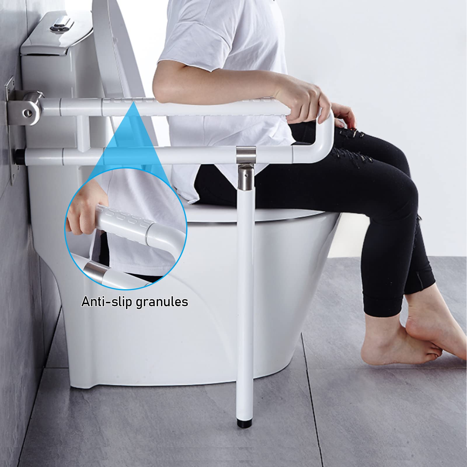 Barra Abatible Baño Minusvalido, Barra de Apoyo Para Baño Agarre Inodoro Barras Asidero, Pasamanos Barandilla Baño WC, 150KG Asas de Ducha Antideslizantes Handicap pasamanos de Baño Apoyabrazos