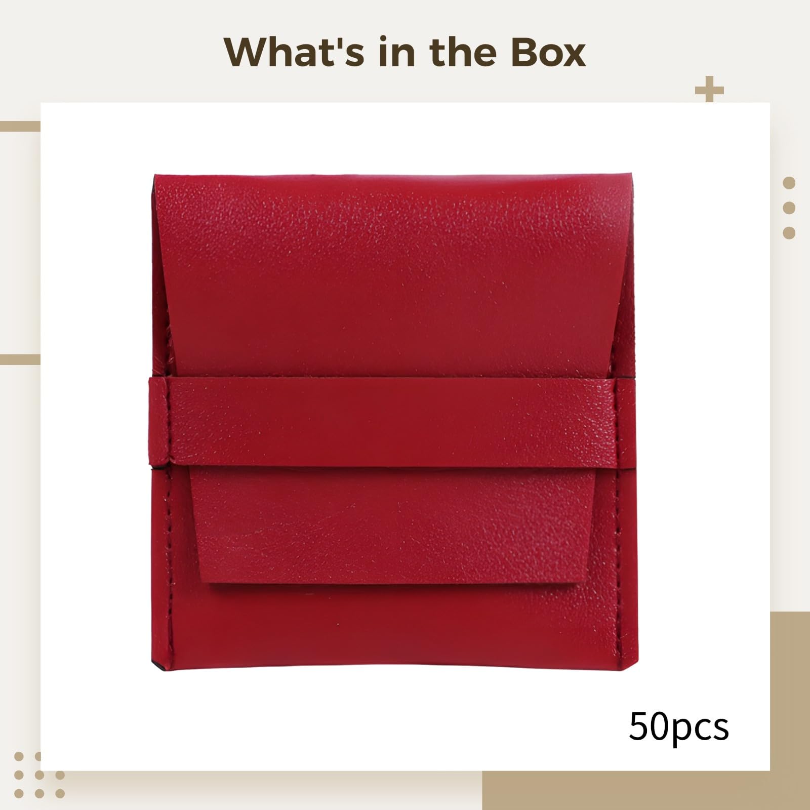 Lot de 50 pochettes à bijoux en microfibre rouge, sacs de rangement en cuir PU, 7,9 x 8,9 cm, motif enveloppe pour bagues et colliers
