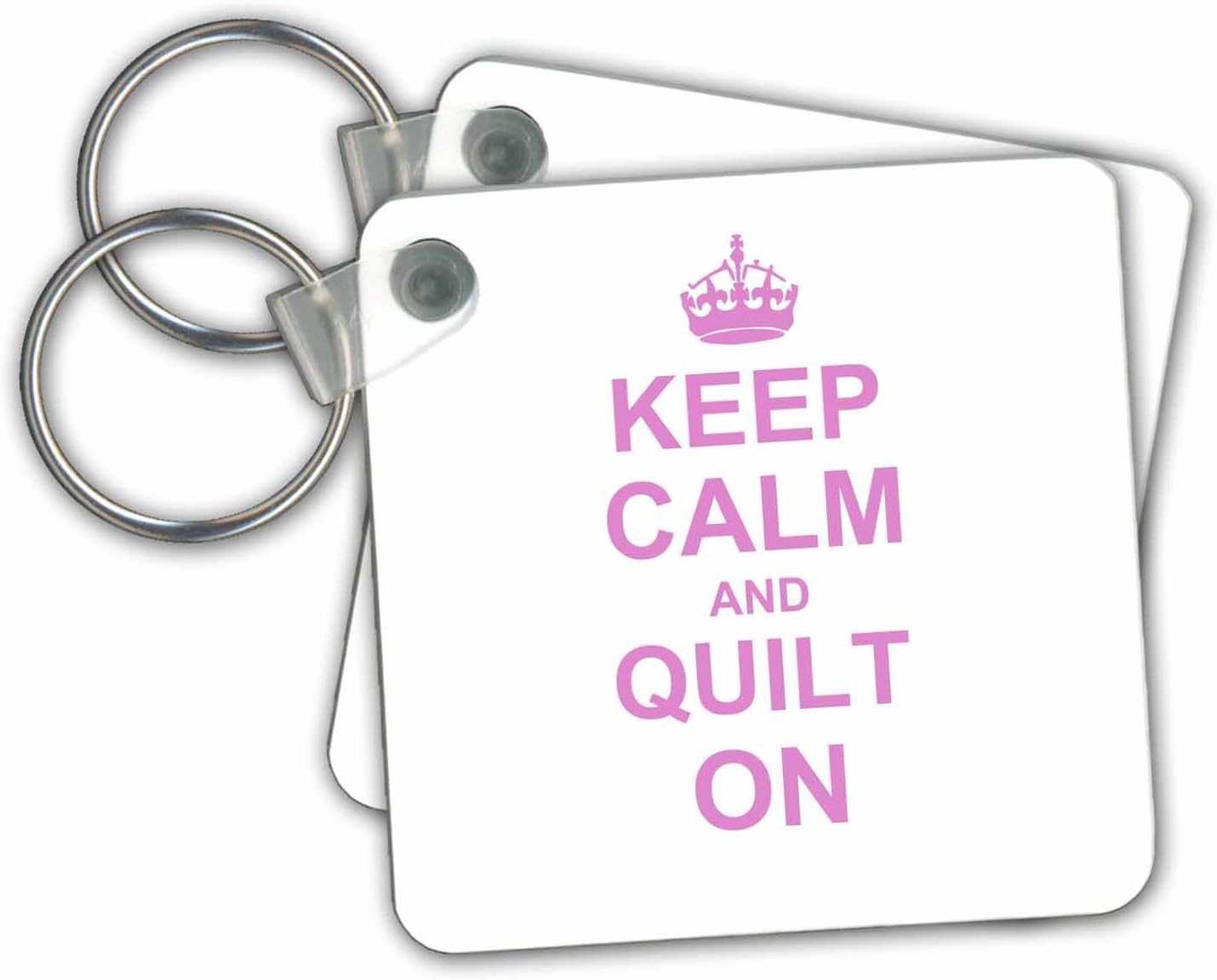 3dRose Keep Calm and Quilt on - carry on quilting - Quilter gifts - pink funny humor - Key Chains, 2.25 x 2.25 inches, set of 2 (kc_157760_1)