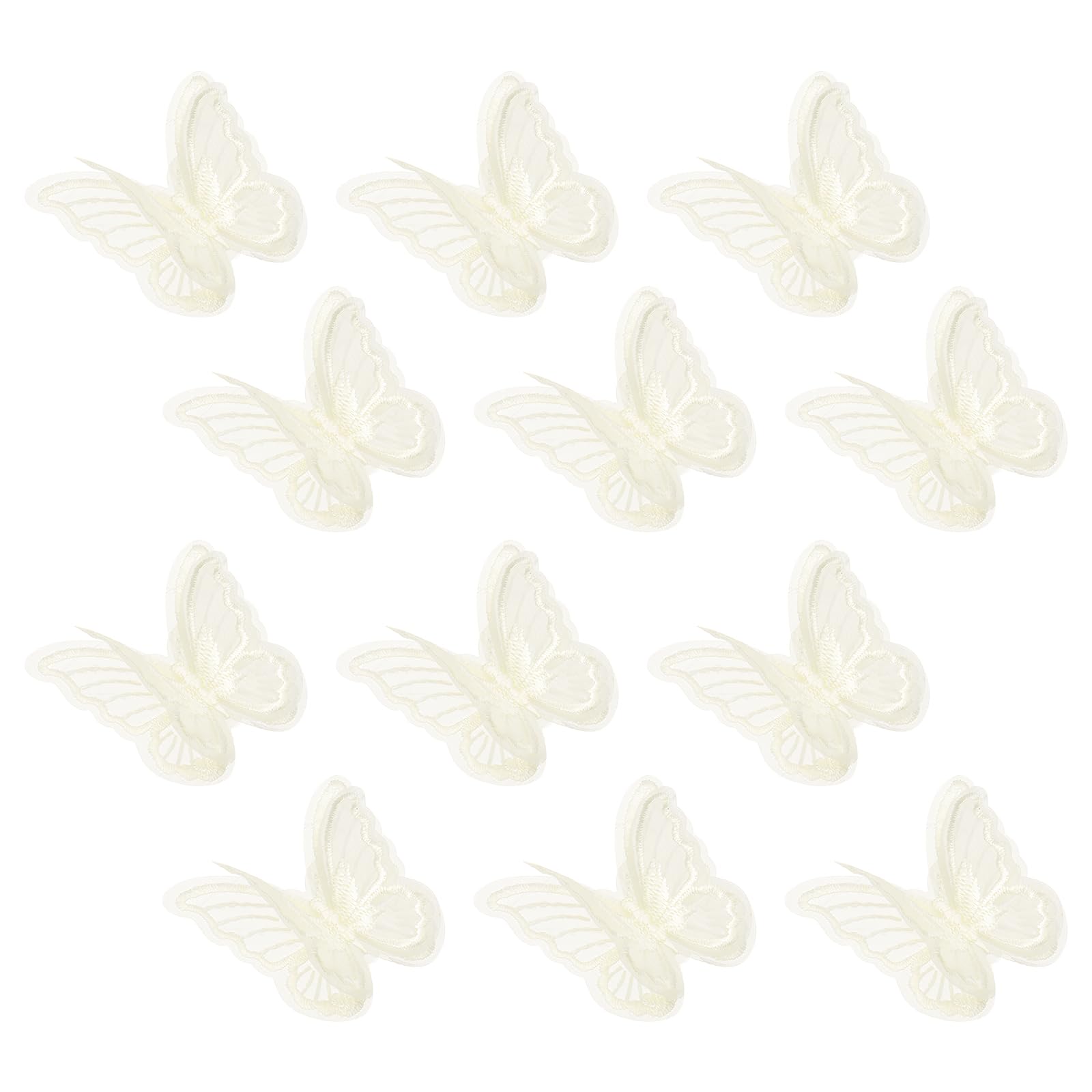 sourcing map Lace Organza Butterfly Patches, 2.4x2.2 in Embroidery Butterfly Sew Iron on Patch Badge Double Layer Organza Appliques for Bridal Wedding Dress Clothes, 12pcs, Beige