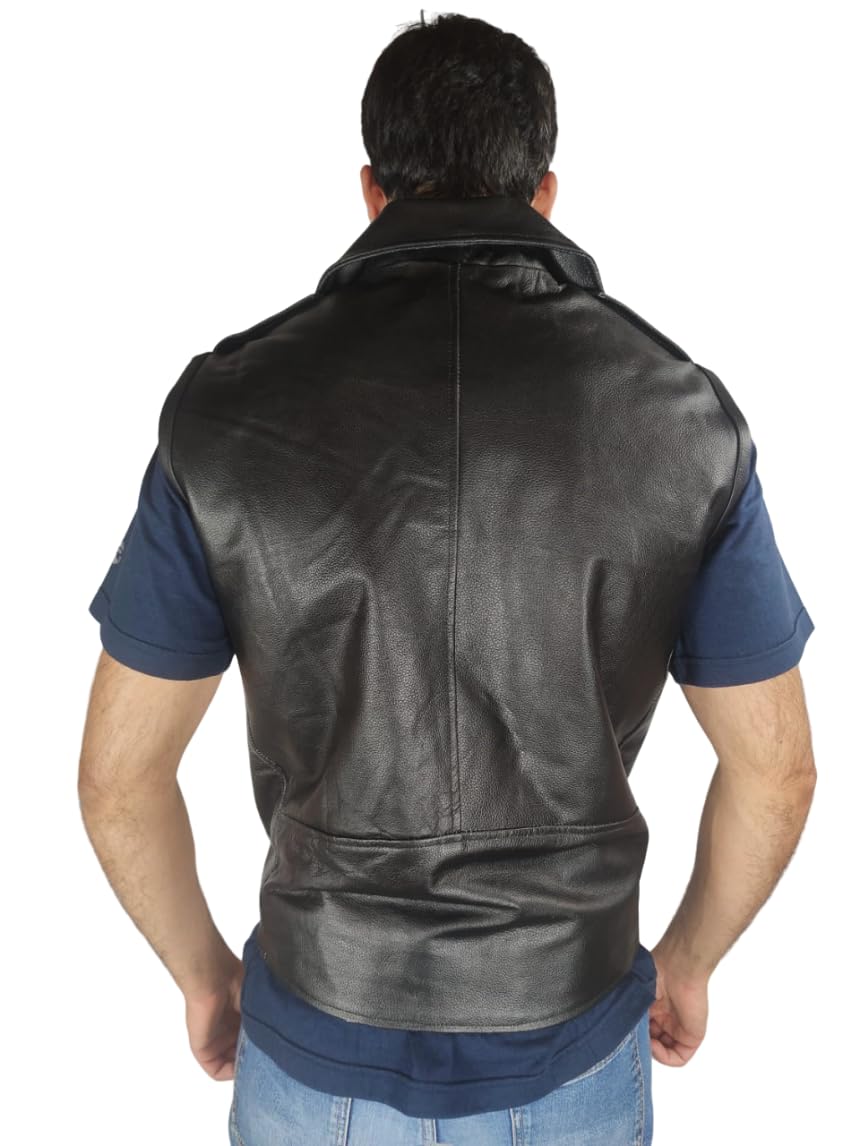 WinNet Gilet vera pelle smanicato stile giacca chiodo per moto custom vintage cafè race