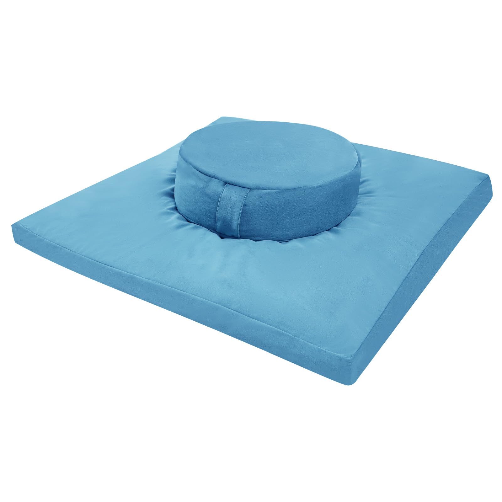 Set di cuscini da meditazione, rotondi e quadrati, con rivestimento in cotone e velluto, per meditazione, yoga, per interni ed esterni (40 cm e 80 x 80 cm) (blu)