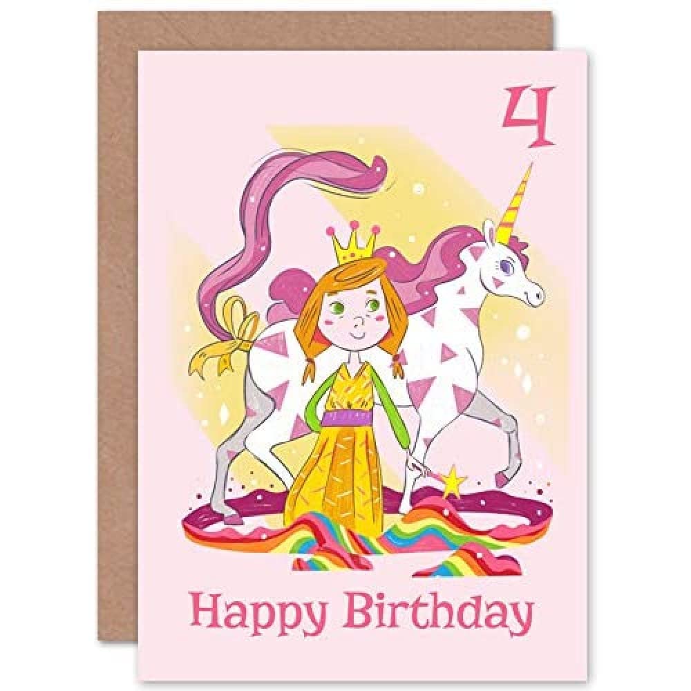 Wee Blue Coo Unicorn Princess Magic 4th Birthday Greeting Card With Envelope Blank Inside Premium Quality