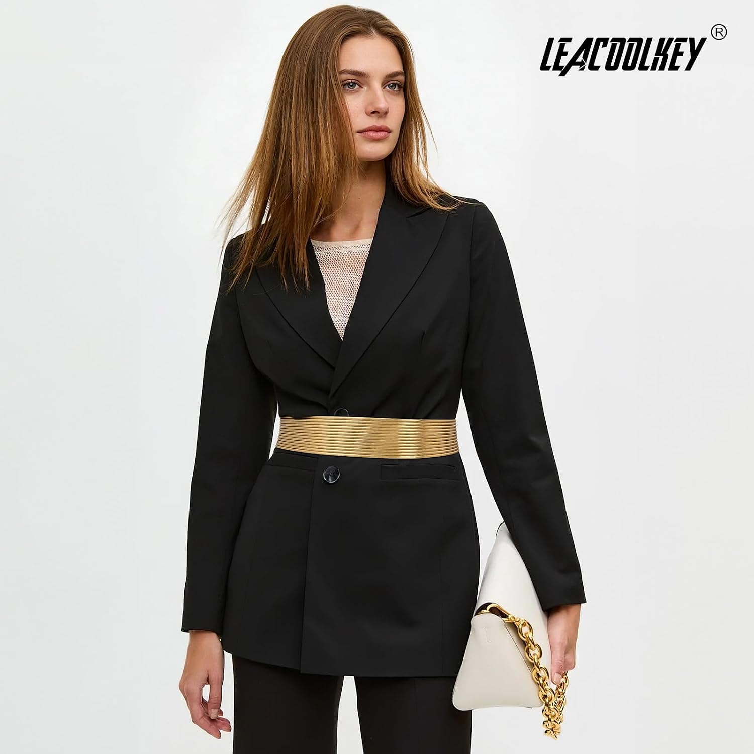 LEACOOLKEY Women's Wide Stretchy Belt for Dress Vintage Elastic Waist Band Gold Silver Stretch Belt Width 2"