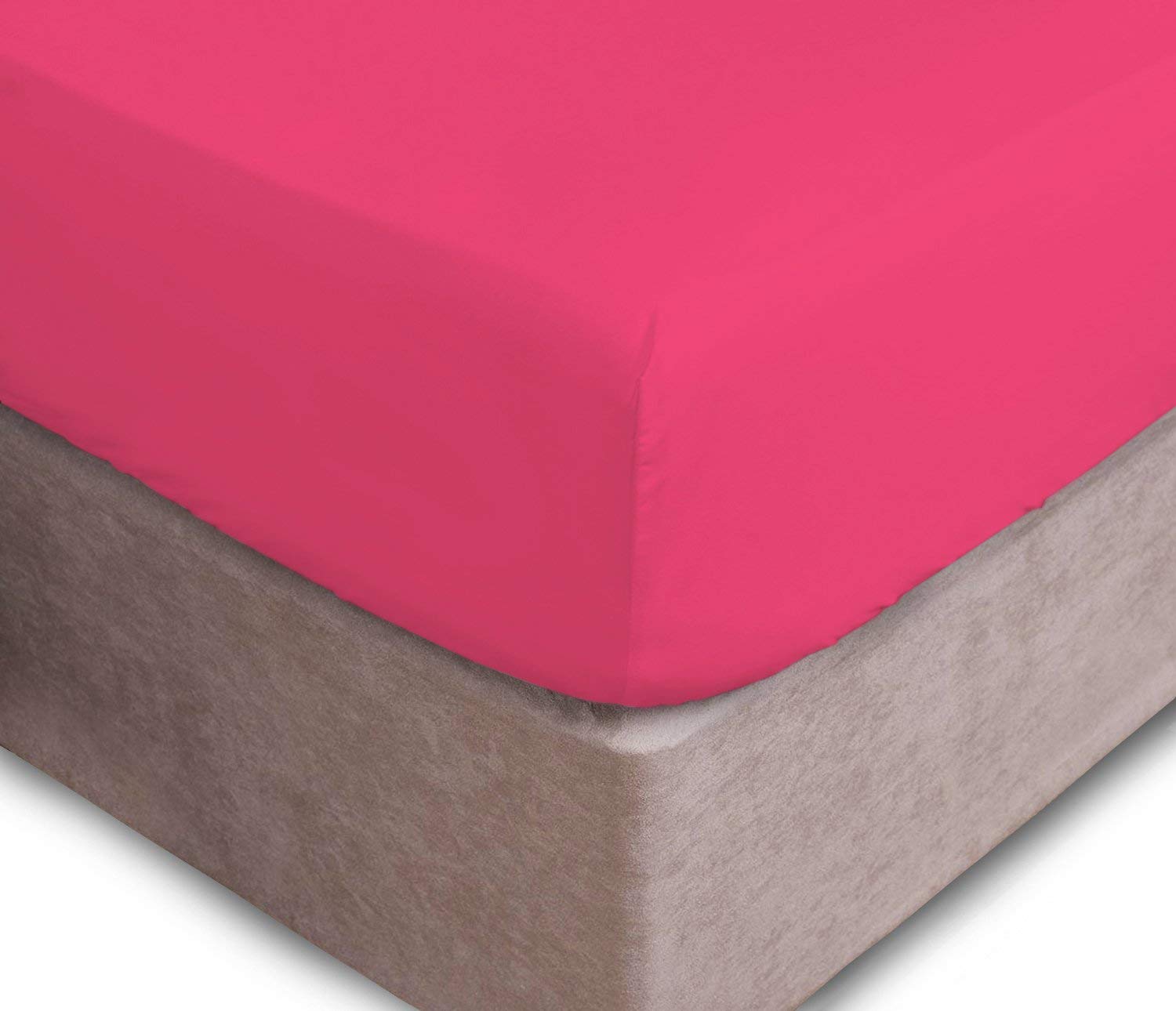 mFabrics Poly-Cotton Extra Deep Fitted Sheet 40cm / 16” Deep - Easy Care, Machine Washable - Single Double 4ft King Super King Pillowcase Pair (Fuchsia, Double)