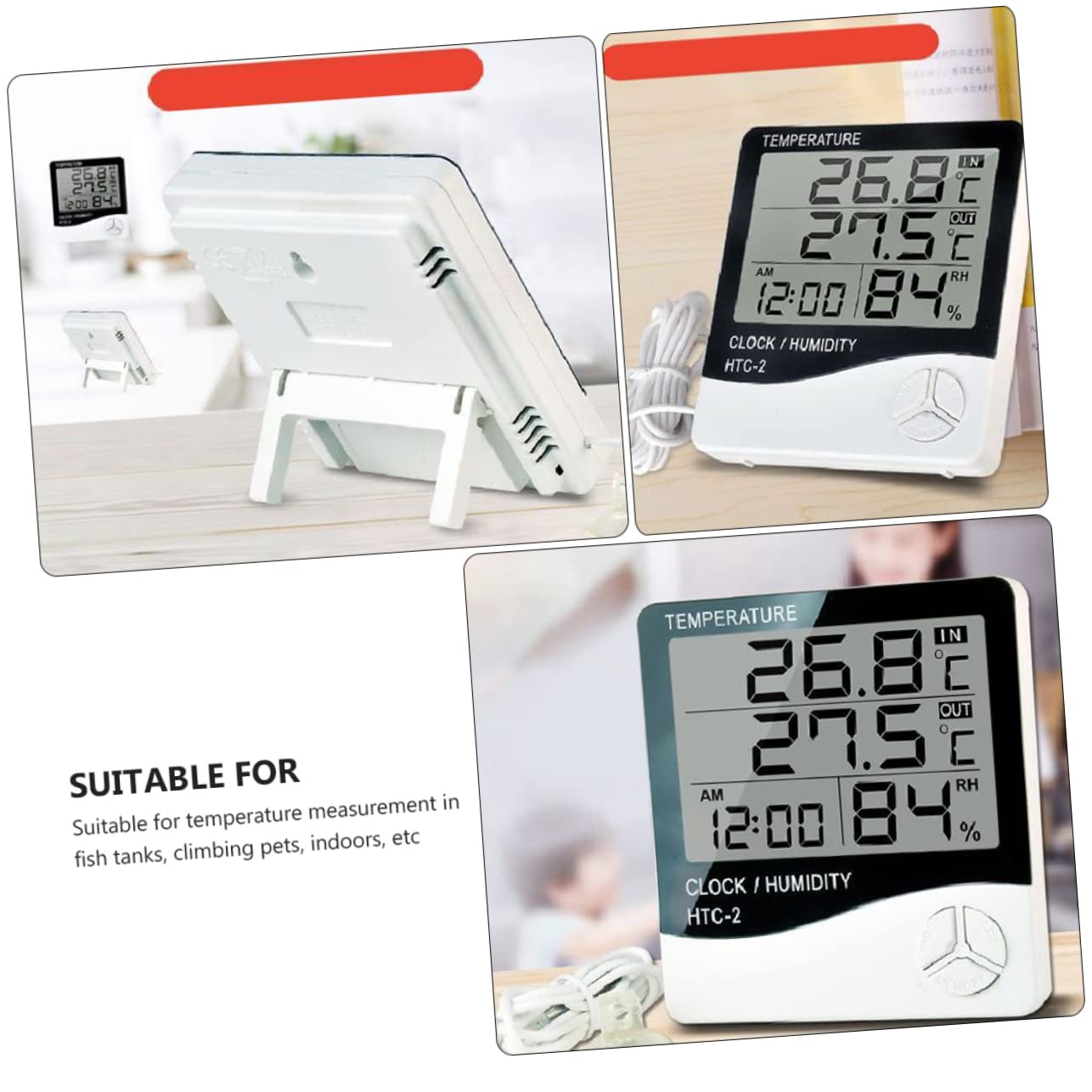 BESPORTBLE 2stücke Lcd Digital Aquarien-thermometer Mit Hygrometer Digitales Thermometer Für Fischbecken Wasser-terrarium Große Lcd-anzeige Präzise Temperatur Und Feuchtigkeitsmessung