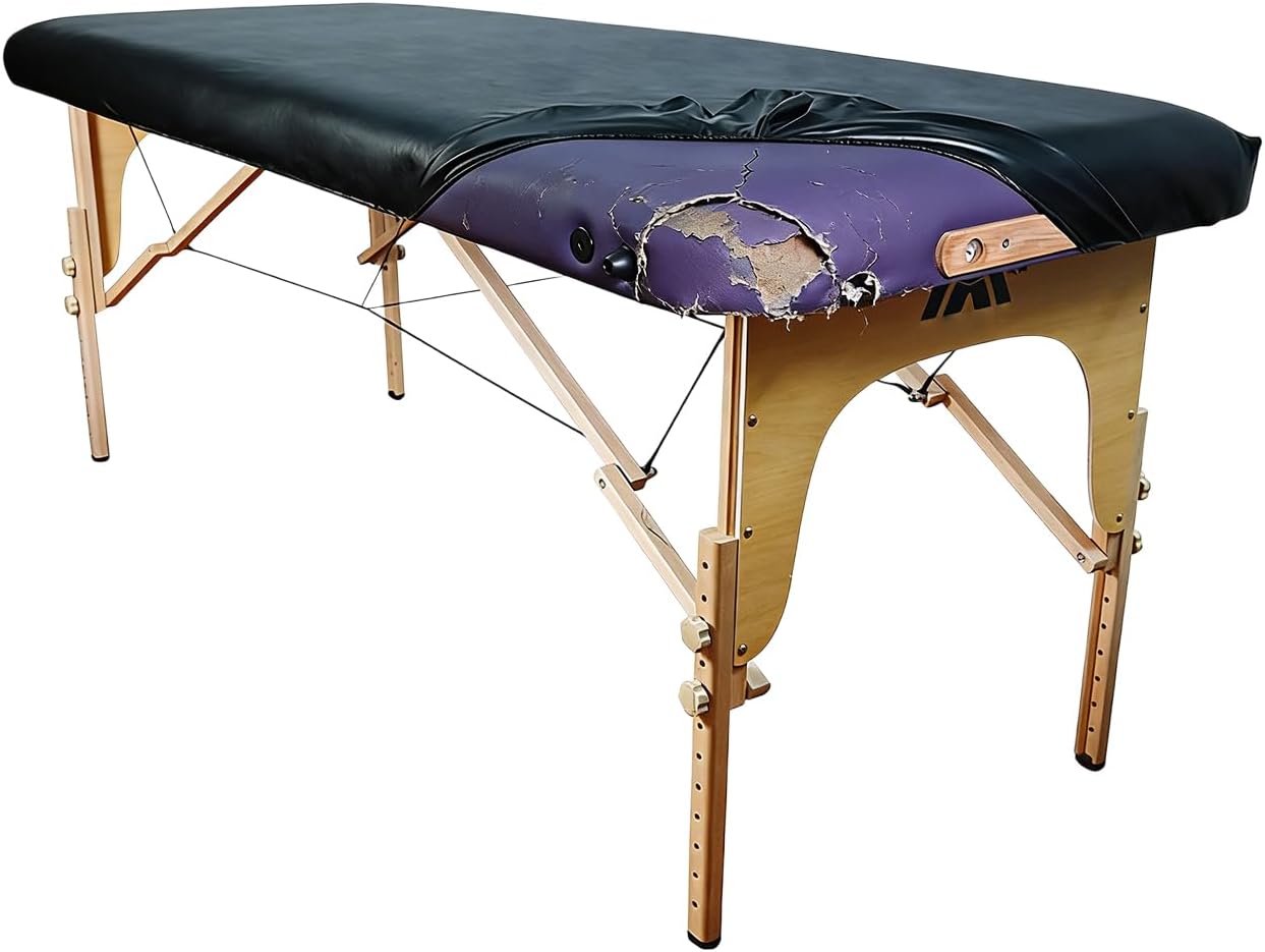 Professional Waterproof Massage Table Cover - 32Inch Square 100% PU Leather, Wipeable Reusable Protector for Spa & Clinic (Black, 1-Pack)​
