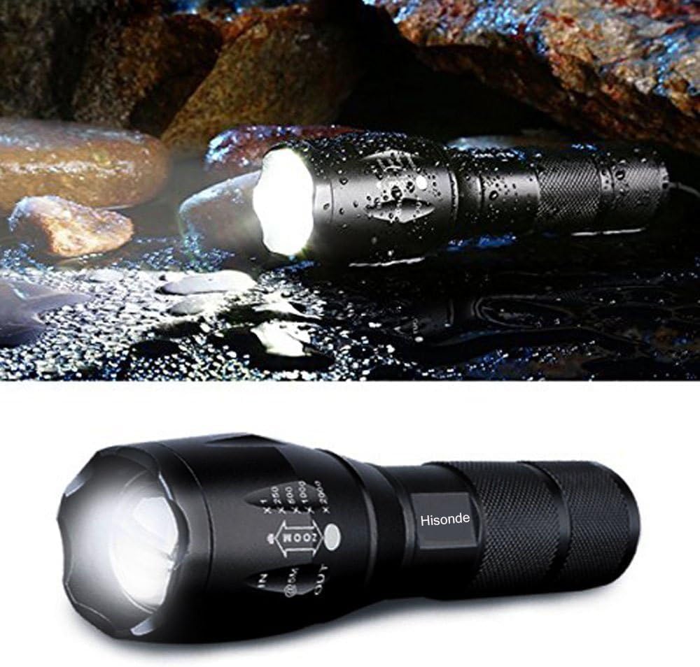 Linterna táctica LED impermeable de grado militar de 5 modos de alto lúmenes (paquete de 4)