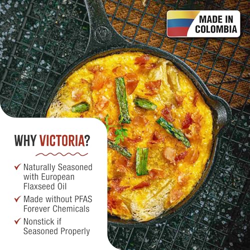 Image of Victoria 8-Inch Cast Iron Skillet, Pre-Seasoned Cast-Iron Frying Pan with Long Handle, Made in Colombia (Pack of 6)