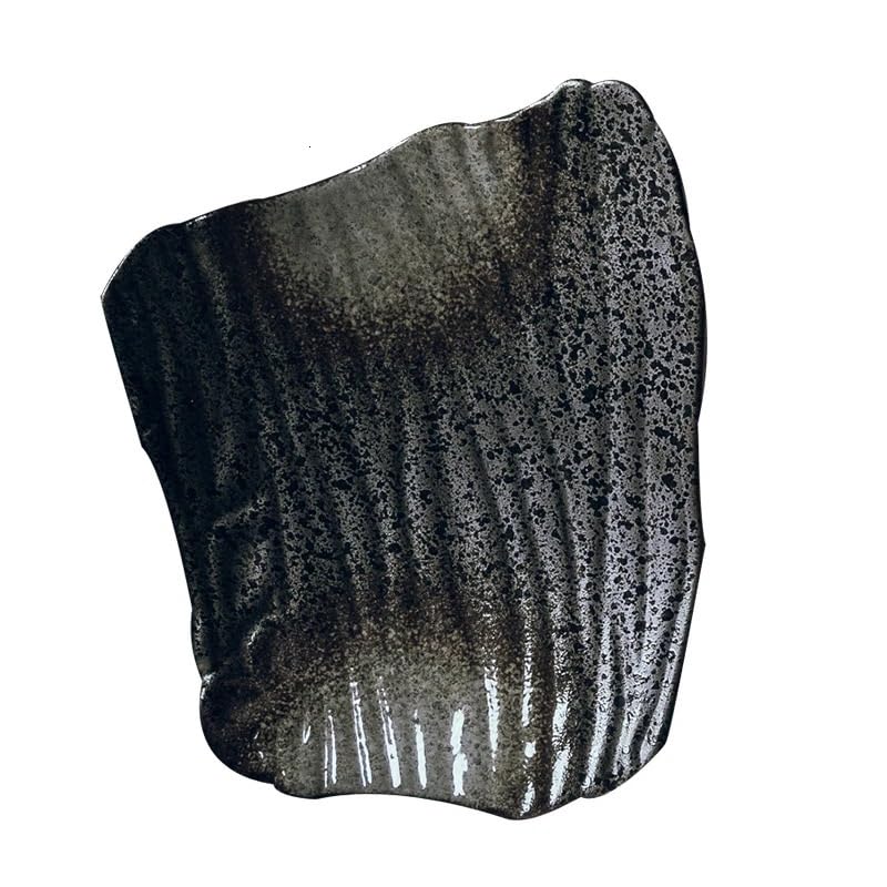 Talerze Naczynia Ceramiczne Talerz Kreatywny for Sushi, Japoński nieregularny płaski talerz, czarny talerz śniadaniowy, talerz na przekąskę do gotowania w domu Wielokrotnego użytku(B)