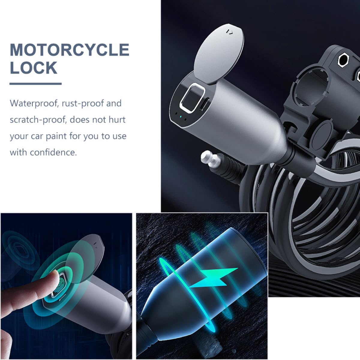 iplusmile Diebstahlsicheres Fahrradkabelschloss 1,5m mit Fingerabdrucksensor Ip65 Schlüsselloses Motorrad und E bike Schloss App Steuerung für Fahrrad Roller Motorrad