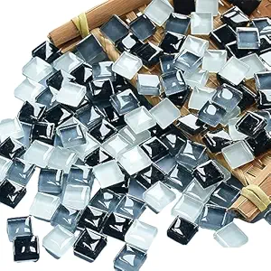 Mosaic Tiles 225 Pieces / 200 g Pack of Crystal Glass Mosaic Mosaic Tile Supplies for Home Decoration, DIY Crafts, Plates, Picture Frames, Flowerpots 1x1 cm Square Tiles (Grey Black White)