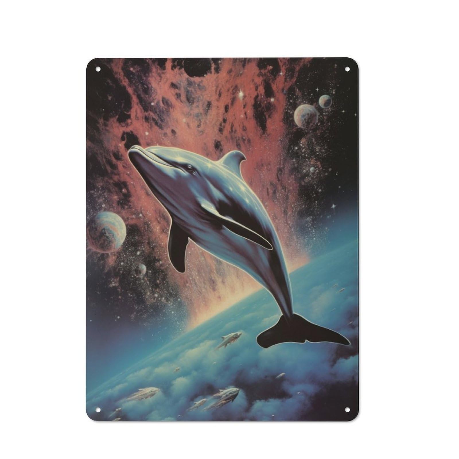 Junmoney Dolphin In 60S Rock Album Vintage-Inspired Tin Sign 40X30cm For Garage Or Workshop, For Garage, Workshop And Man Cave Decoration