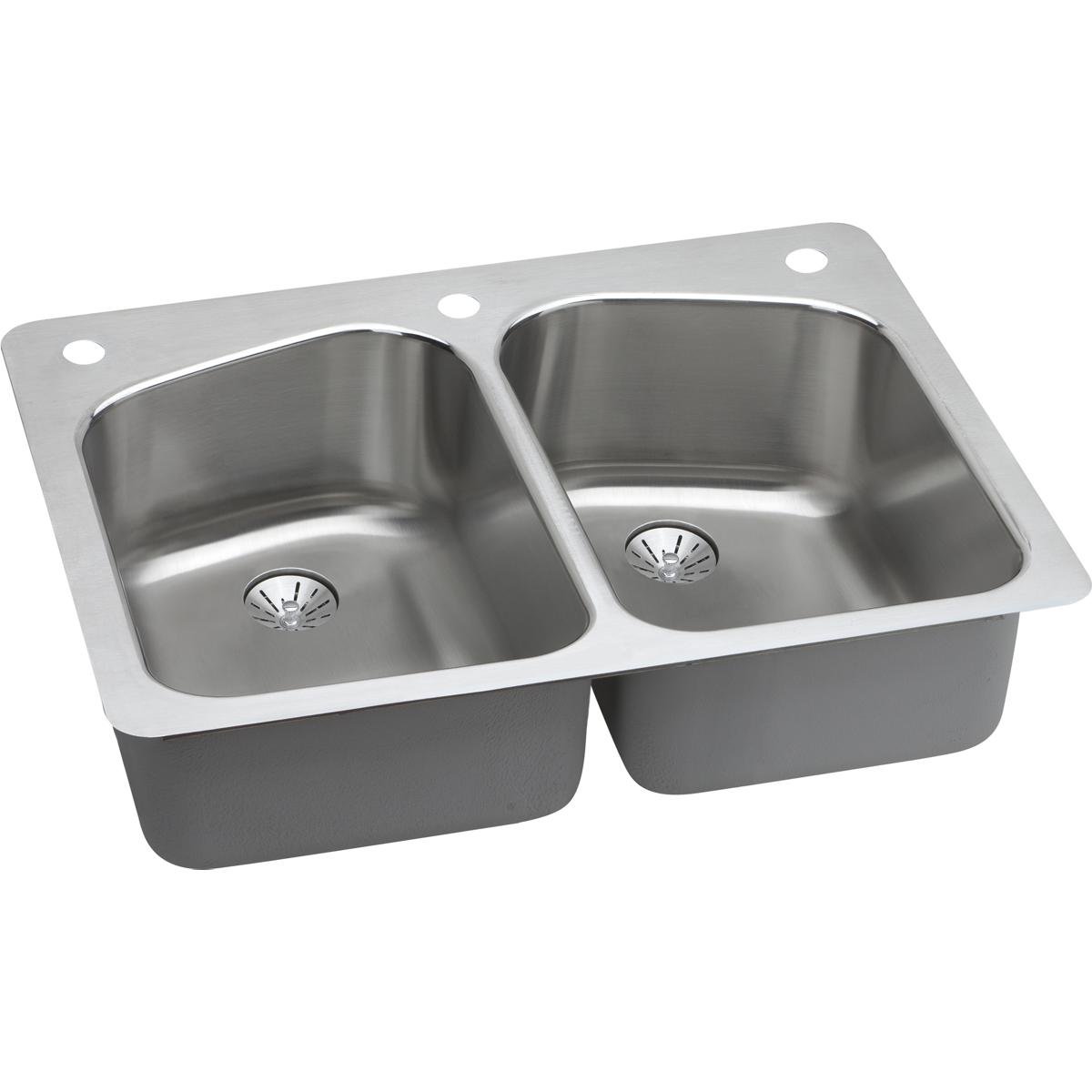 Elkay Lustertone LKHSR33229PD2R Equal Double Bowl Dual Mount Stainless Steel Sink with Perfect Drain