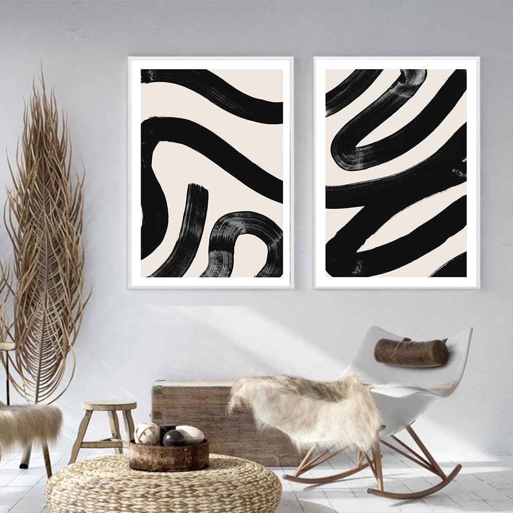 WUHBCZ Canvas Paints,Abstract Black Line Drawing Poster Beige Minimalist Canvas Painting Modern Art Print Wall Picture Living Kitchen Office Bedroom Decor-50 * 70cm*2PCS (No Frame)