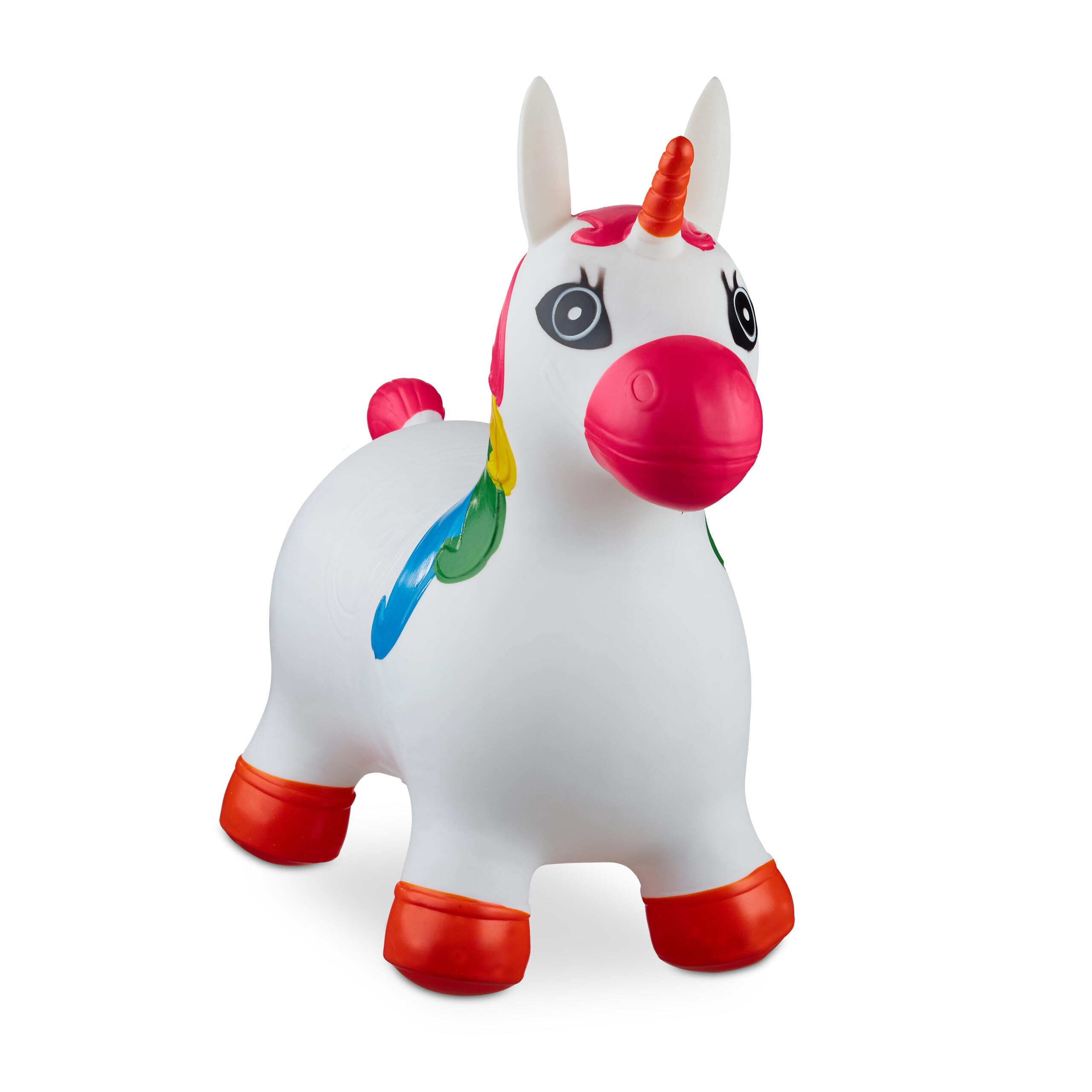 Relaxdays Unicorn Bouncy Hopper, Kids Inflatable Ride-On Toy, incl. Air Pump, up to 50 kg, BPA-Free, Inflatable, White
