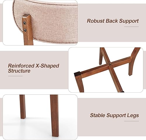 Miniatura 7 de GOFLAME Juego de 4 sillas de comedor, sillas de cocina tapizadas con respaldo medio con marco de madera de goma maciza, respaldo curvado y cojín de