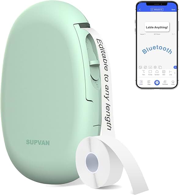 Label Makers SUPVAN E10 Mini Bluetooth Label Printer Wireless Labeler Label Maker Machine with Tape Multiple Templates Ava...