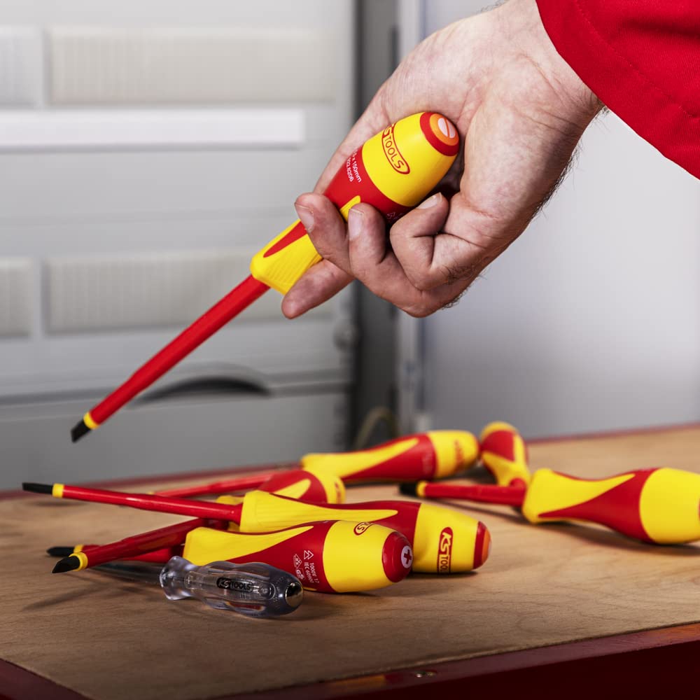 KS Tools - 922.6218 - Jeu de 7 tournevis bi-matière isolés 1000V Fente -PH et tournevis testeur LED - Résistants aux produits chimiques - outillage electricien