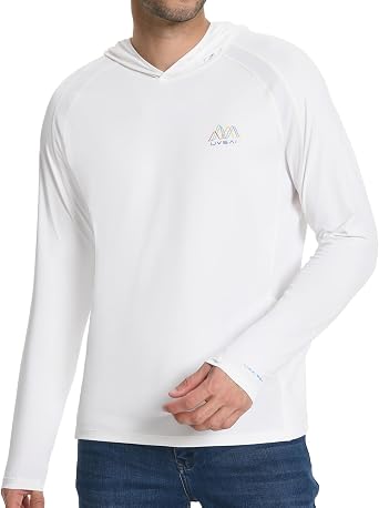 Mens UPF 50+ Hoodie Shirt Long Sleeve Permanent UV Sun Protection Vented Tee Performance for Outdoor Hiking Fishing