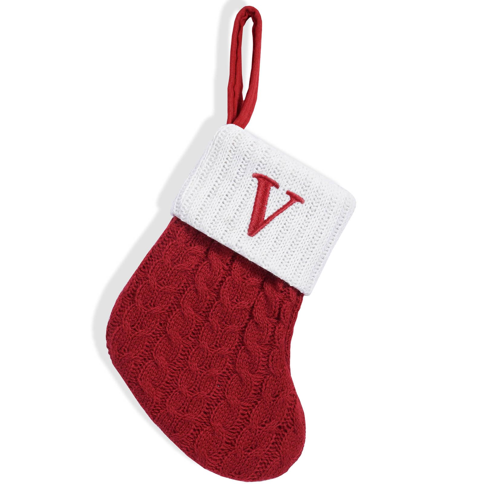 KAQNTUD Christmas Stockings with Initials Small Embroidered Letters Knitted Stockings Decorations for Family Christmas Tree Fireplaces Letters Hanging Socks Stockings for Decorations