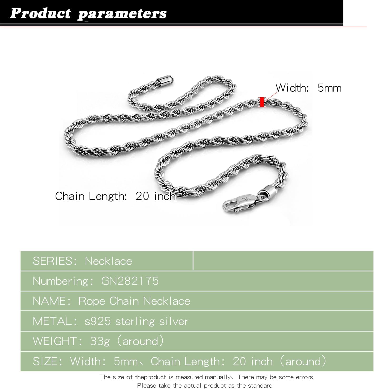 Men 925 Sterling Silver 5mm Twist Rope Chain Necklace 24k Real Gold Plated Women Diamond Cut Clasp Rope Box Chain 18 " 20 "22" 24 "26" 28 "30"Chocker Jewelry Gifts (Silver, 26 inch) - Image 3