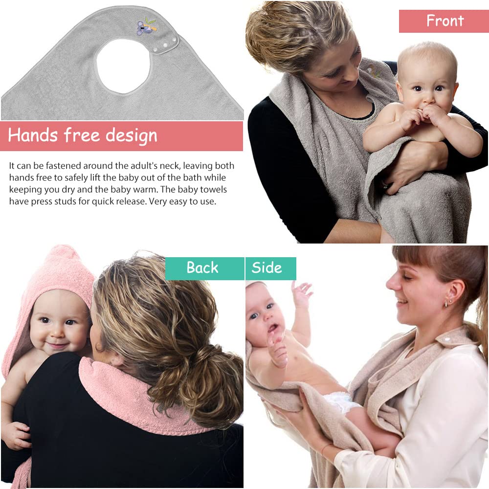serviette pour bébé avec capuche et tablier, serviette en coton douce et absorbante, mains libres, cadeaux personnalisés pour garçons et filles (gris)