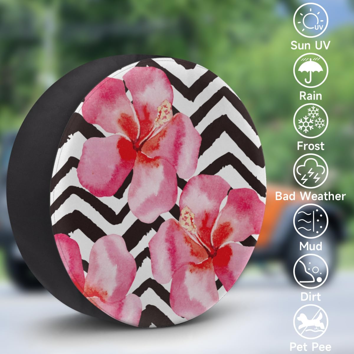 Hibiscus Watercolor Tire Covers Portable Spare Tire Cover Soft Durable Waterproof Dustproof Set of 4 Bags 14 Inches for Car Truck SUV Trailer Camper