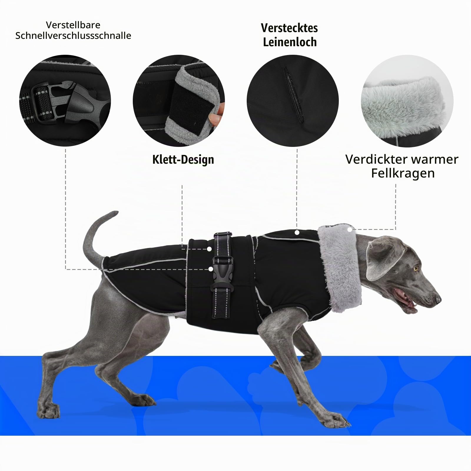 Hundemantel XXL, Hundejacke Große Hunde Fleecemantel Hund Hundepullover Grosse Hunde Warmer Hundemantel(Schwarz, 2XL)