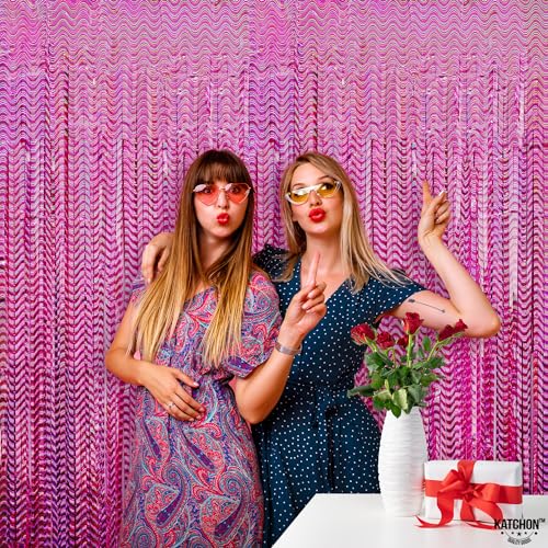 Image of KatchOn, Large Laser Pink Backdrop Curtain - 3.2x8 Feet, Pack of 2 | Laser Pink Fringe for Birthday Wedding Engagement Party Decorations | Graduation Backdrop for Graduation Decorations 2025