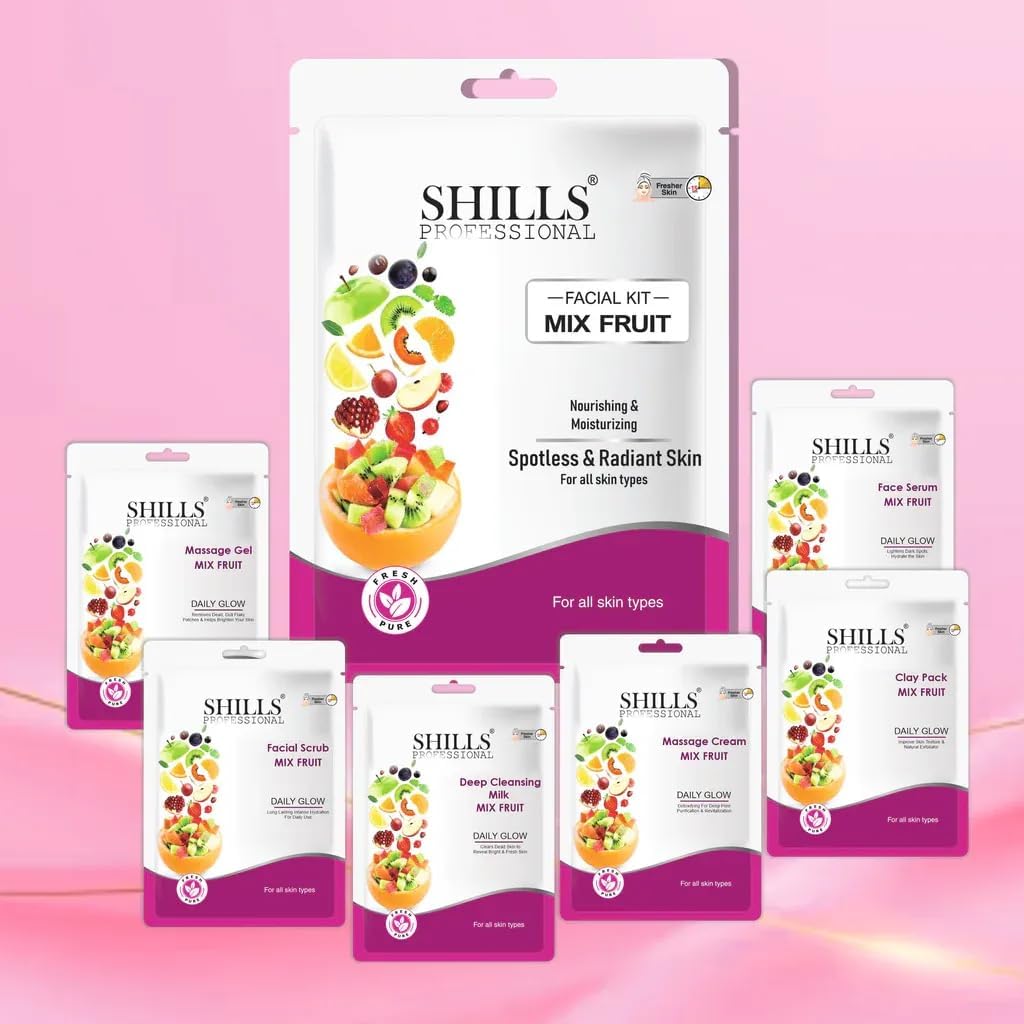PRATHNA CREATION Shills Professional Mix Fruit 6-Step Brightening & Hydrating Facial Kit | Glowing Skin, Deep Cleansing, Pore Tightening & Oil Control for Women & Men | Home Spa Facial Treatment 4