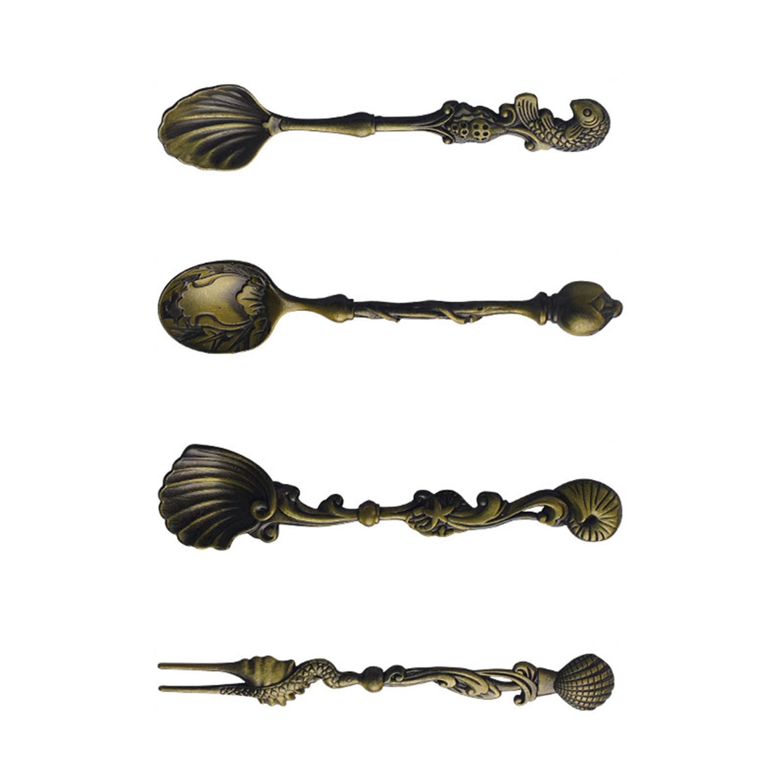jiingekk Zincs Alloy Dessert Spoons with Ergonomic Handle for Seasoning Demitasse Scoops Antique Kitchen Tableware Antique Spoon
