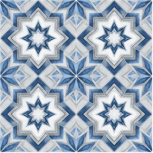 Nuxovilar Peel and Stick Vinyl Floor Tiles, 11.8"x11.8" Blue Geometric