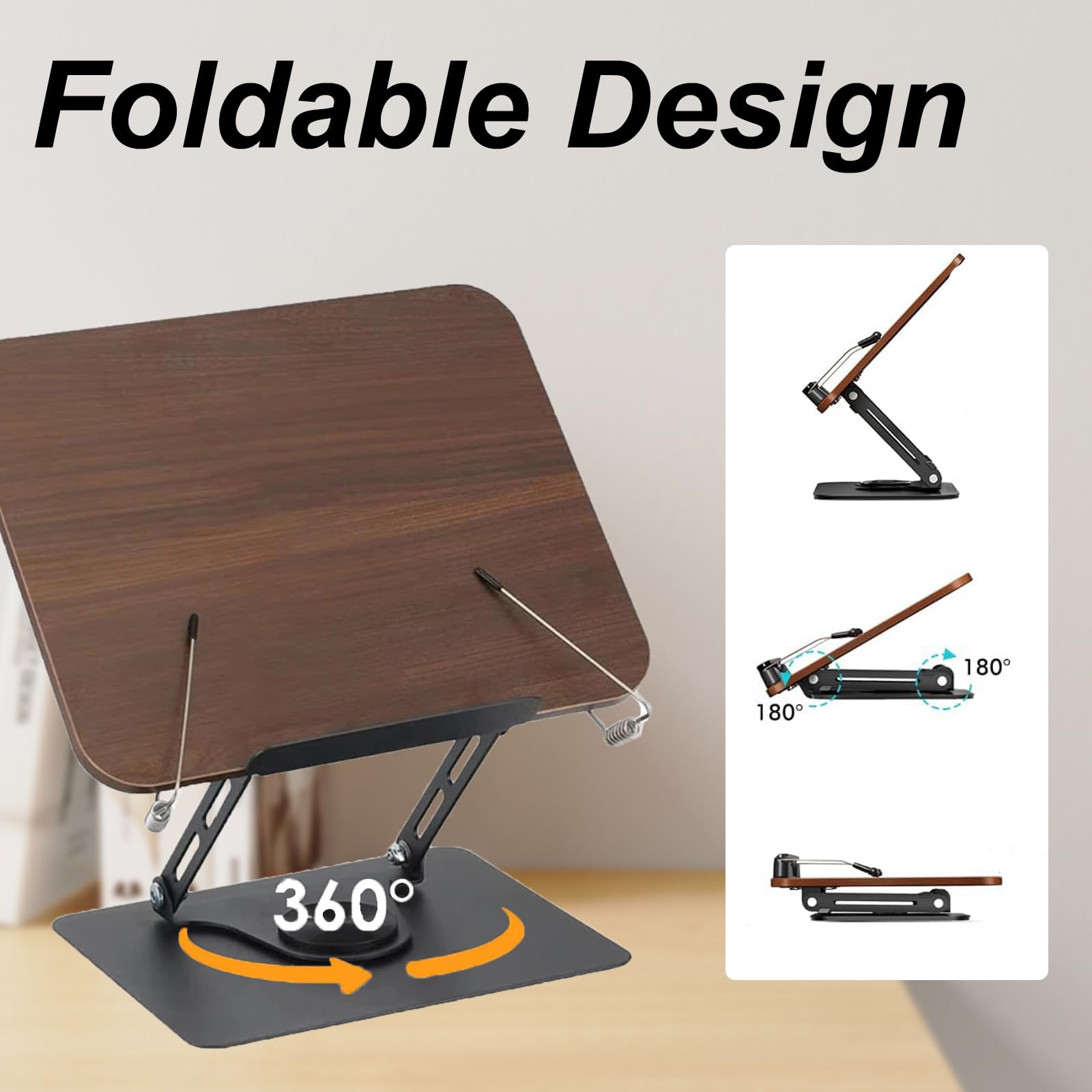 Leggio da Tavolo per Libri,Supporto per Libri Regolabile con Base Girevole a 360°,Supporto Libri per Lettura,Leggio in Legno Pieghevole,Stand di Ricette,Portatile Reggilibro Bambini Regolabile