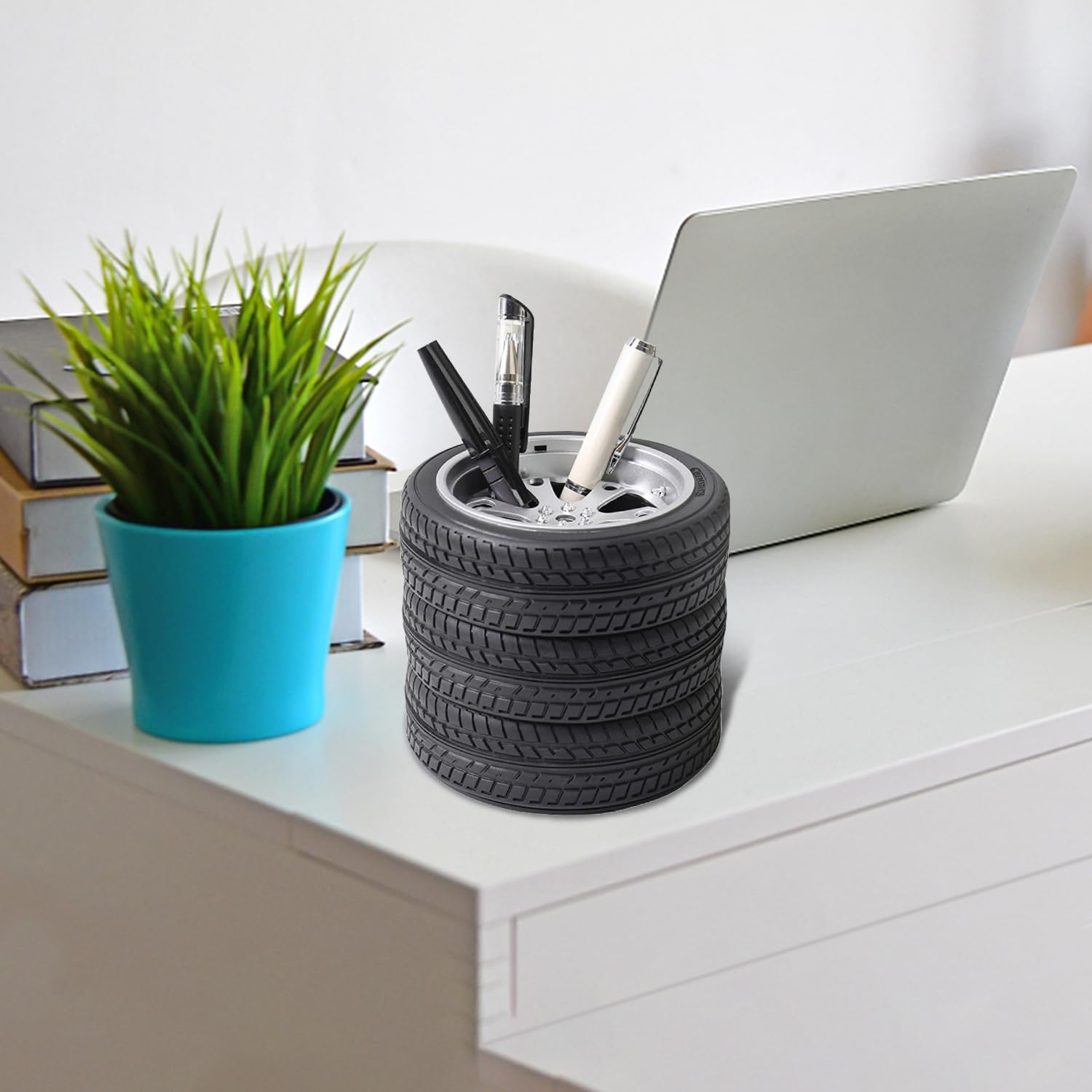 Portapenne per Cancelleria, Portapenna da Scrivania, Portamatite Ufficio, Creativo Forma del pneumatico Portamatite per Scrivania, Forniture Ufficio, Porta Pennelli da Trucco, Ornamenti per auto