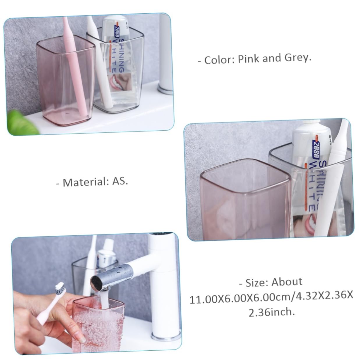 HOOTNEE 2pcs Transparent Toothbrush Cups Portable Gargle Mugs for Home Use Multi-Functional Water Drink Cup Compact for Travel and Easy Storage Material