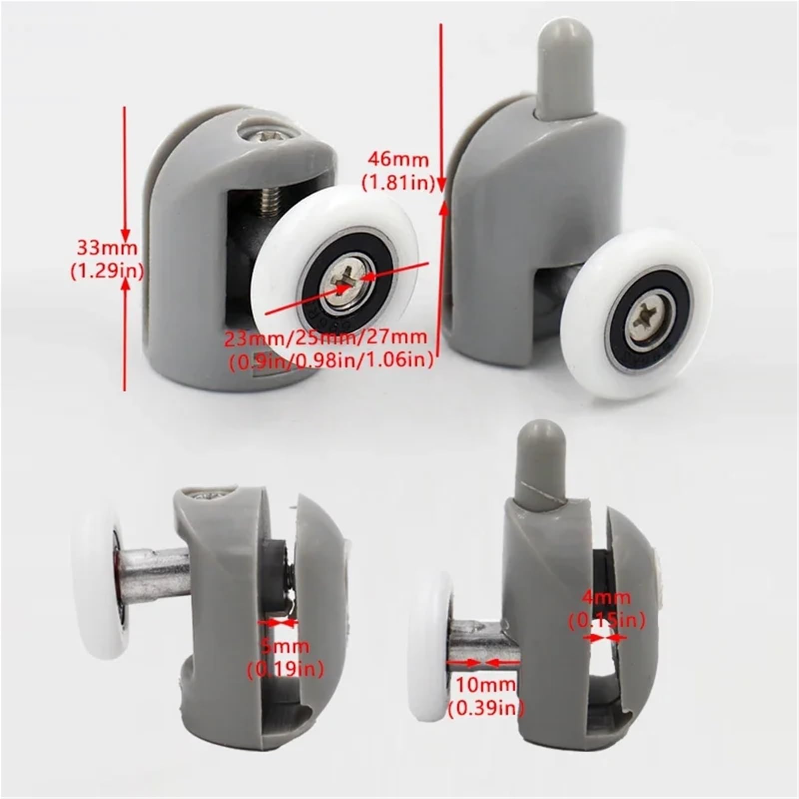 Rodillos para puertas de ducha Juego De 4 A 8 Poleas For Cabinas Ducha, Rodillos, Guías, Ruedas Y 20, 22, 23, 25 27 Mm Diámetro(4 upper 4pcs lower,25MM_6MM)