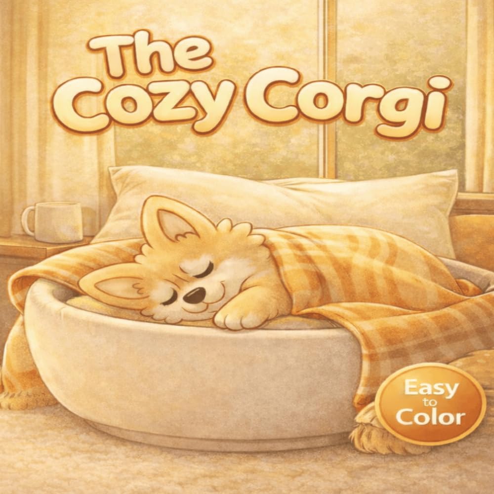 The Cozy Corgi: Easy Coloring Book of Adorable Sleeping Dogs for Relaxation and Stress Relief