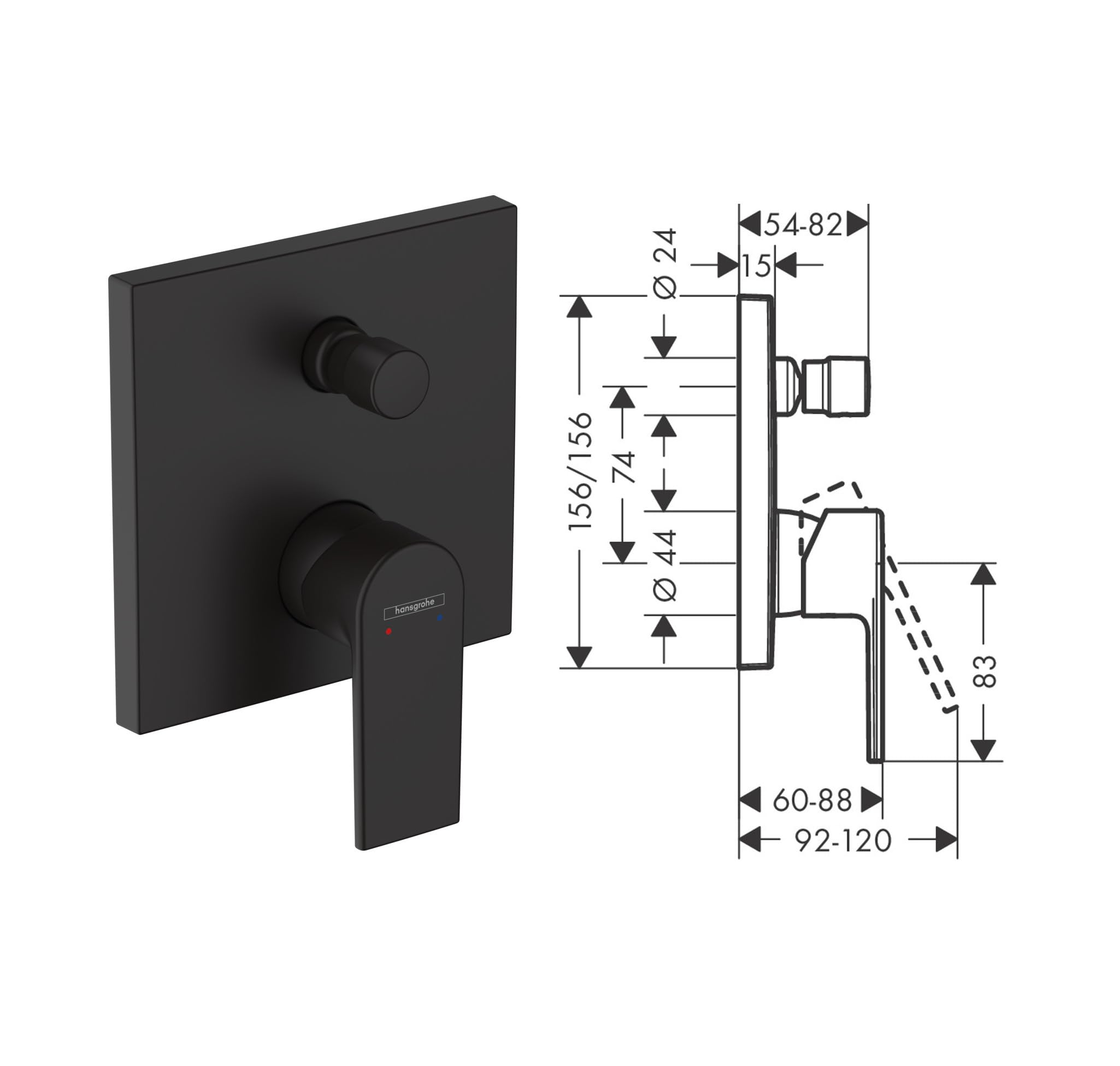 Hansgrohe Duschsystem mit Unterputz Duscharmatur von Hansgrohe Regendusche mit Armatur, Duschkopf eckig, Wandarm Dusch-SET HGSK01 schwarz matt