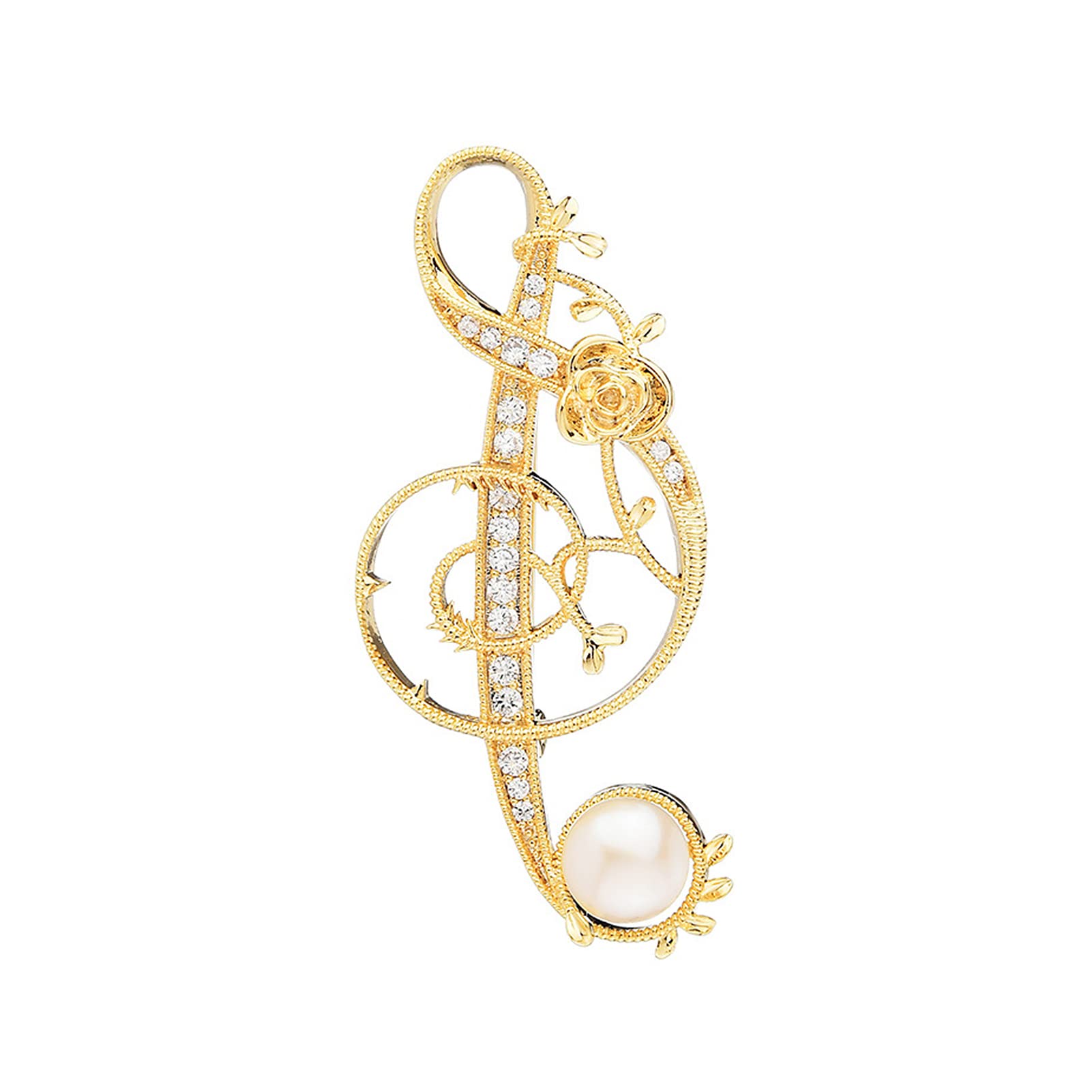 Spilla a Forma di Nota Musicale, Elegante e alla Moda per Donna, con Perla d'Acqua Dolce.