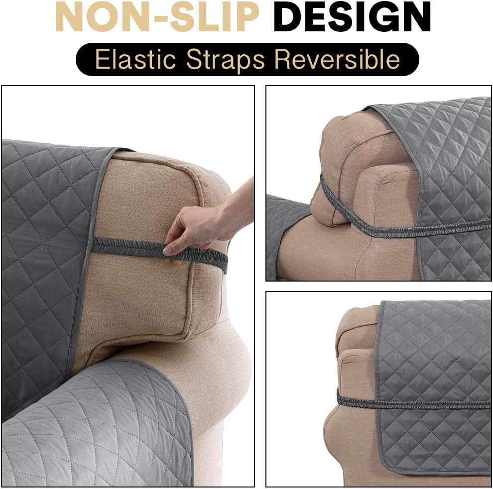 PrinceDeco Couch Cover for Dogs Washable Reversible Couch Covers for 3 Cushion Couch Sofa Pet Friendly Water Resistant Furniture Protector with Elastic Straps(Sofa 66", Grey)